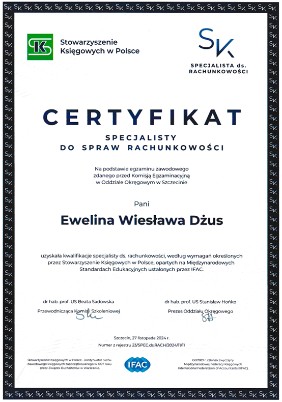 Certyfikat Specjalisty ds. Rachunkowości — Stowarzyszenie Księgowych w Polsce